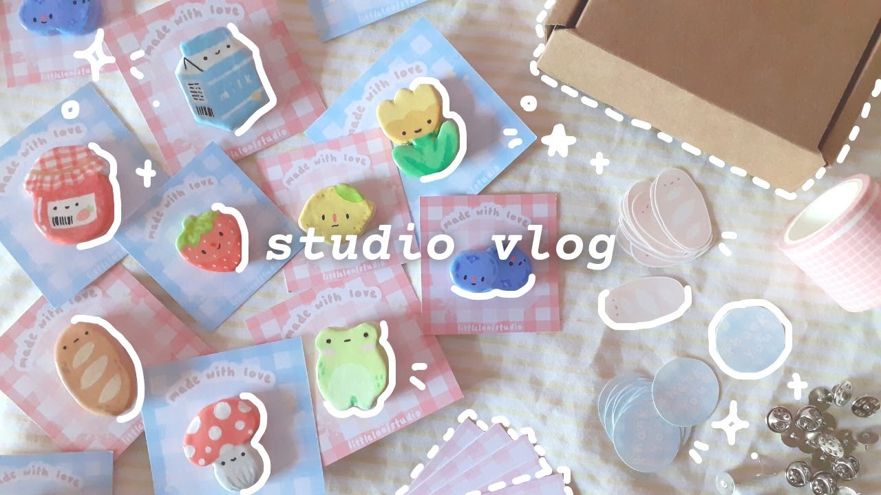studio vlog 🍓 opening an Etsy shop, making clay pins, eco-friendly packaging