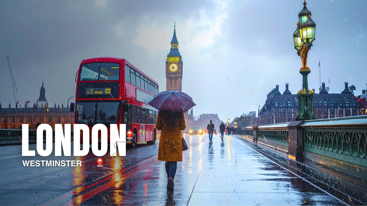 Rainy Day London Walk (Westminster & Big Ben) | 【4K HDR】ASMR Rain Sounds
