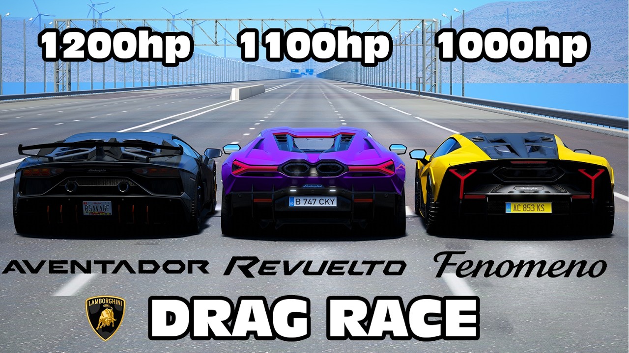 Lamborghini Revuelto vs Lamborghini Fenomeno vs Lamborghini Aventador SVJ DRAG & TRACK RACE