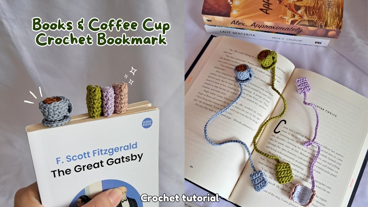 books & coffee/teacup crochet bookmark | how to crochet simple bookmark