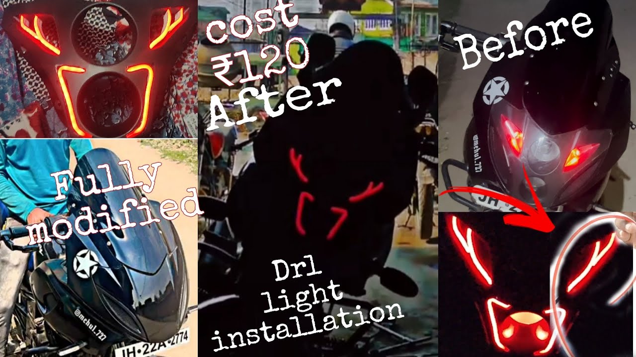 pulsar 220 modified | pulsar 220 headlight modified| drl light install pulsar 220 headlight black