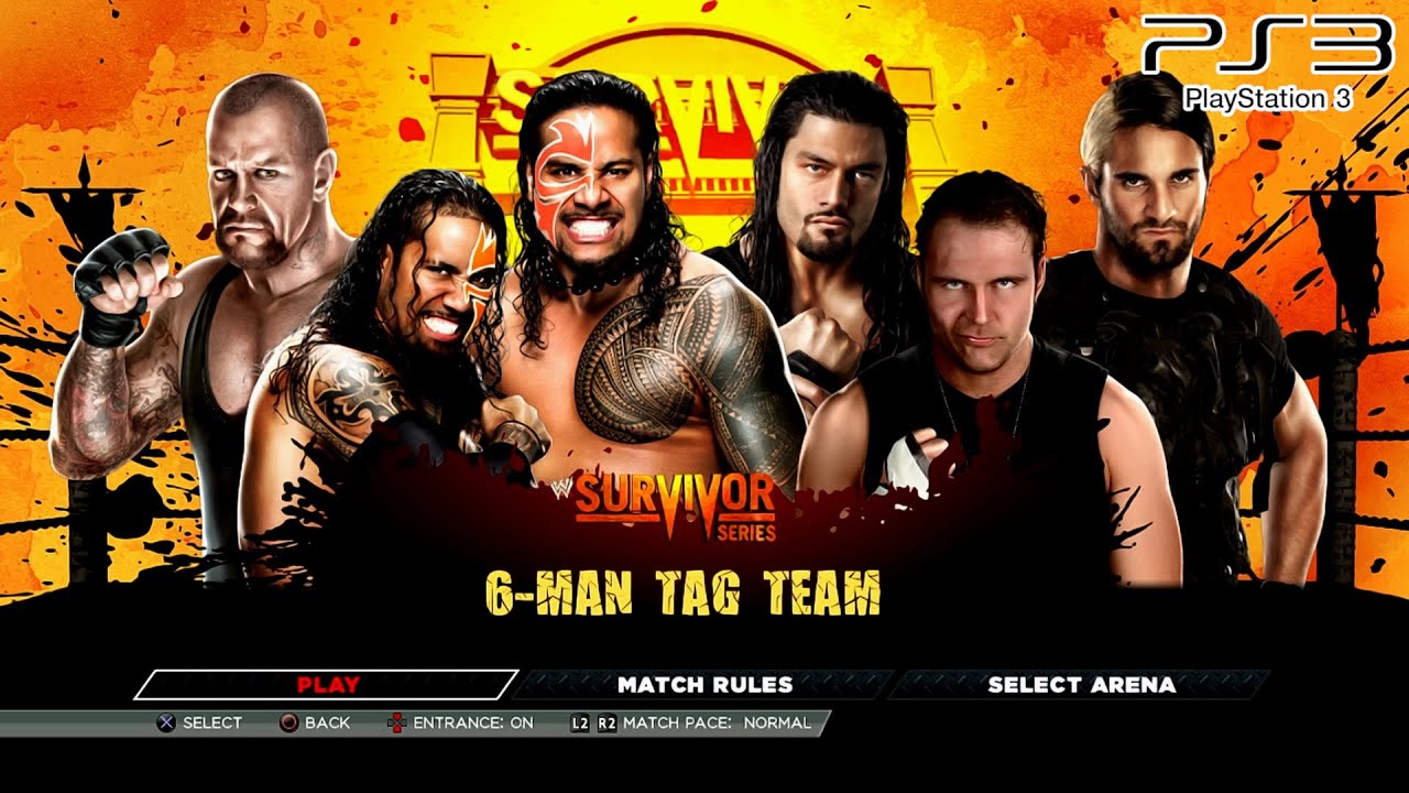WWE 2K15 PS3 - The Usos & Undertaker VS The Shield - 6-Man Tag Team [2K][mClassic]
