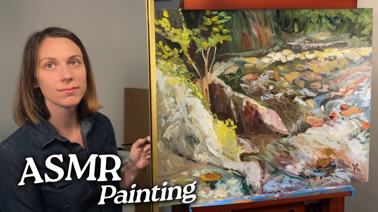 ASMR Oil Painting | Riverside Escape (No Talking, Brush and Palette Knife)