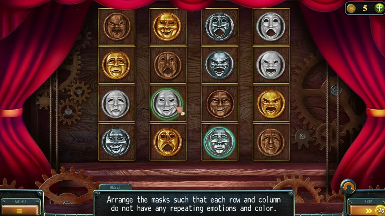 Arrange the Masks such that each row and column do not have any repeating emotions and color