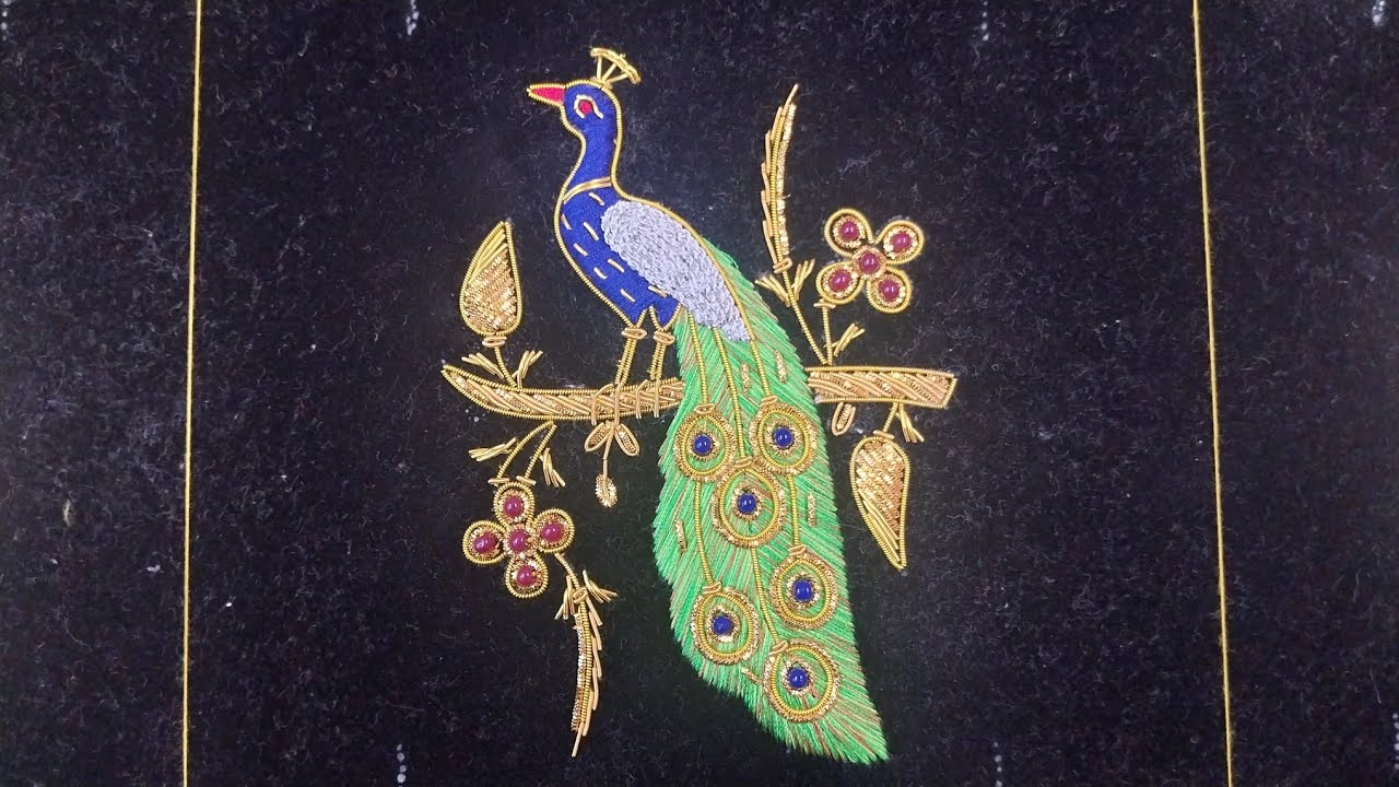 जरदोजी मोर डिजाइन 😍🦚) Royal peacock zardozi 🪡 ✨embroidery full process🔥 वायरल हैंड एंब्रायडरी💫