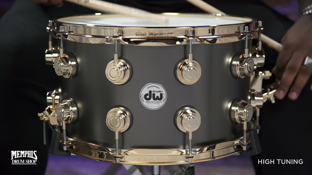 DW 14x8 Collector's Series Satin Black Over Brass Snare Drum with Gold Hardware (DRVD0814SVGBK)