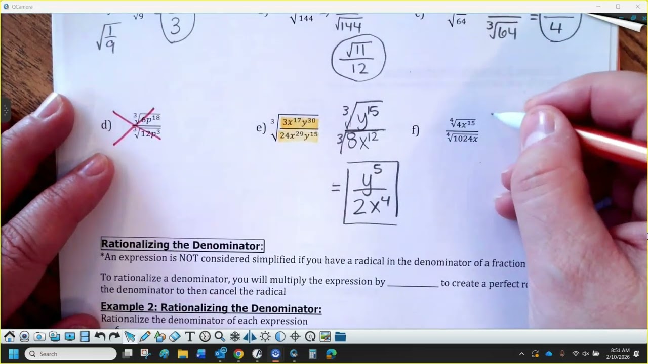 5-2(b) Notes (Divide and Simplify Radicals--Rationalize Denominators)