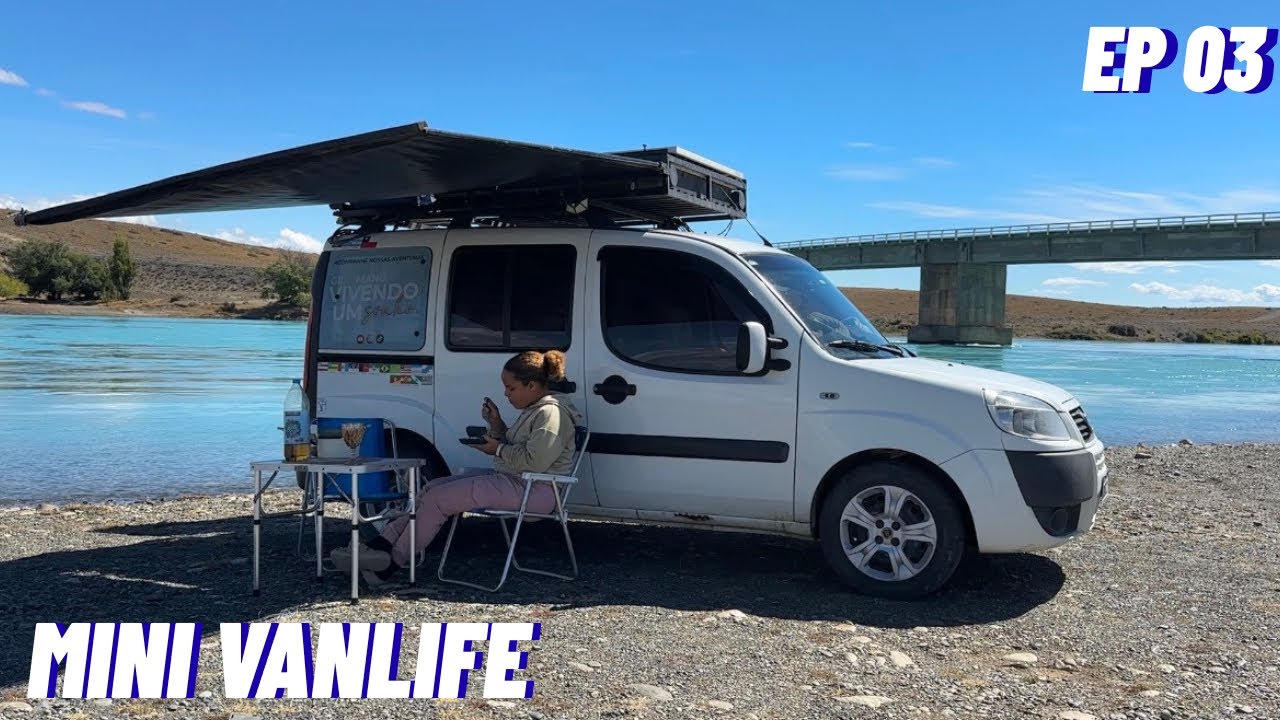 Vanlife preparando almoço na beira de um lago surreal na Patagônia 