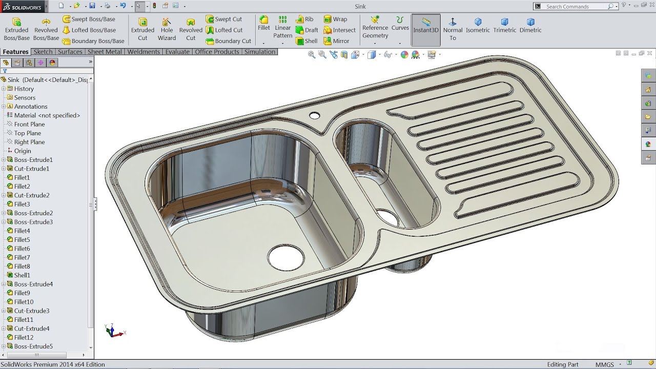 Solidworks tutorial | sketch kitchen sink in Solidworks
