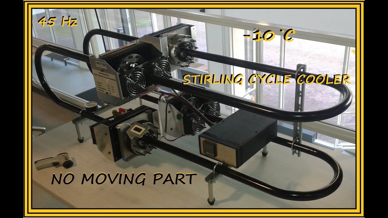 Heat driven Stirling cycle refrigerator with no solid moving part