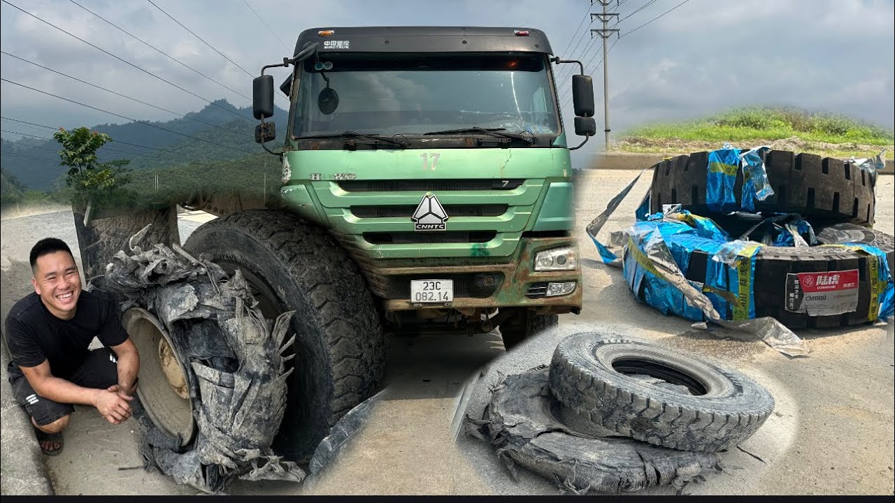 Rescue tire replacement for 3-axle howo dump truck with flat tire