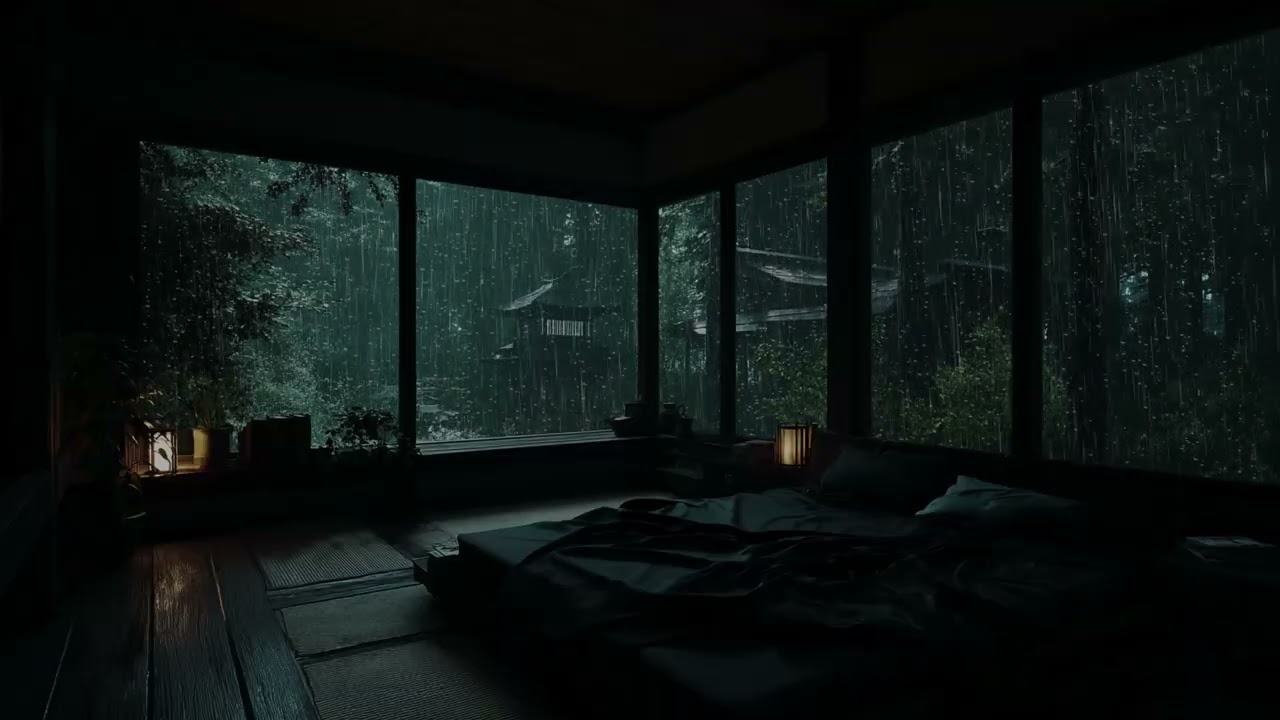 Rain Falling in a Quiet Spring Garden 🌧 (No Ads) | Dark Bedroom Night Ambience for Deep Sleep