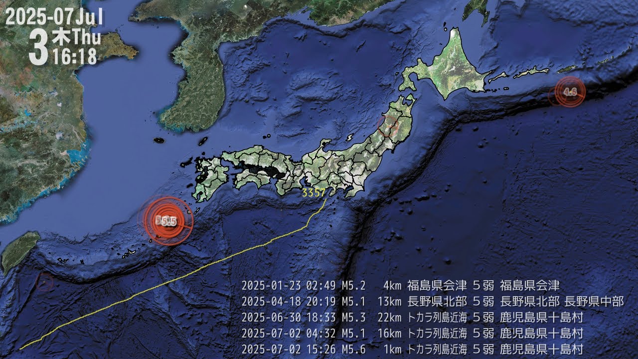 2025年 日本の地震 Earthquake in Japan, 2025