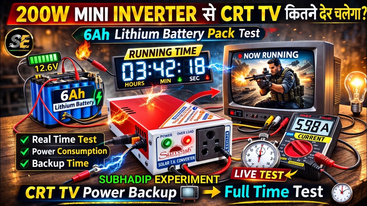 200w Mini Inverter Sa Crt Tv Backap Live Test  Using 6Amp Battery
