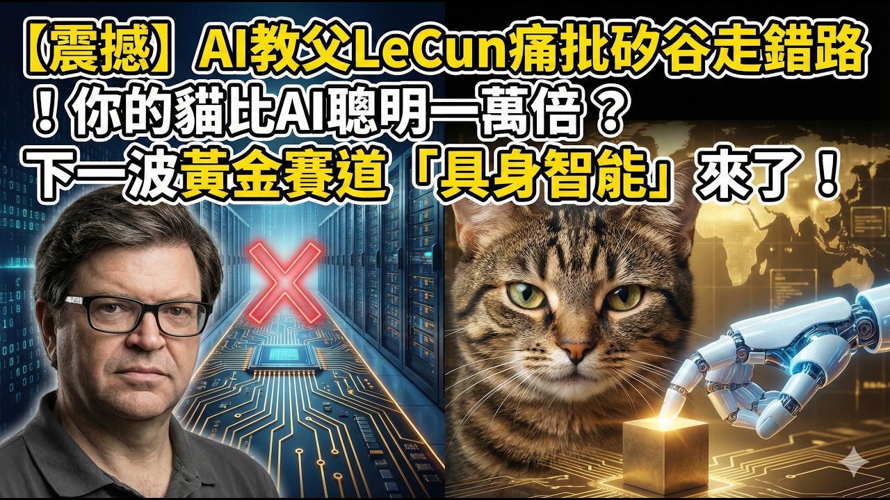 【震撼】AI教父LeCun痛批矽谷走錯路 ！你的貓比AI聰明一萬倍 ？下一波黃金賽道「具身智能」來了 ！ #YannLeCun #AI教父 #具身智能 #EmbodiedAI #LLM #世界模型
