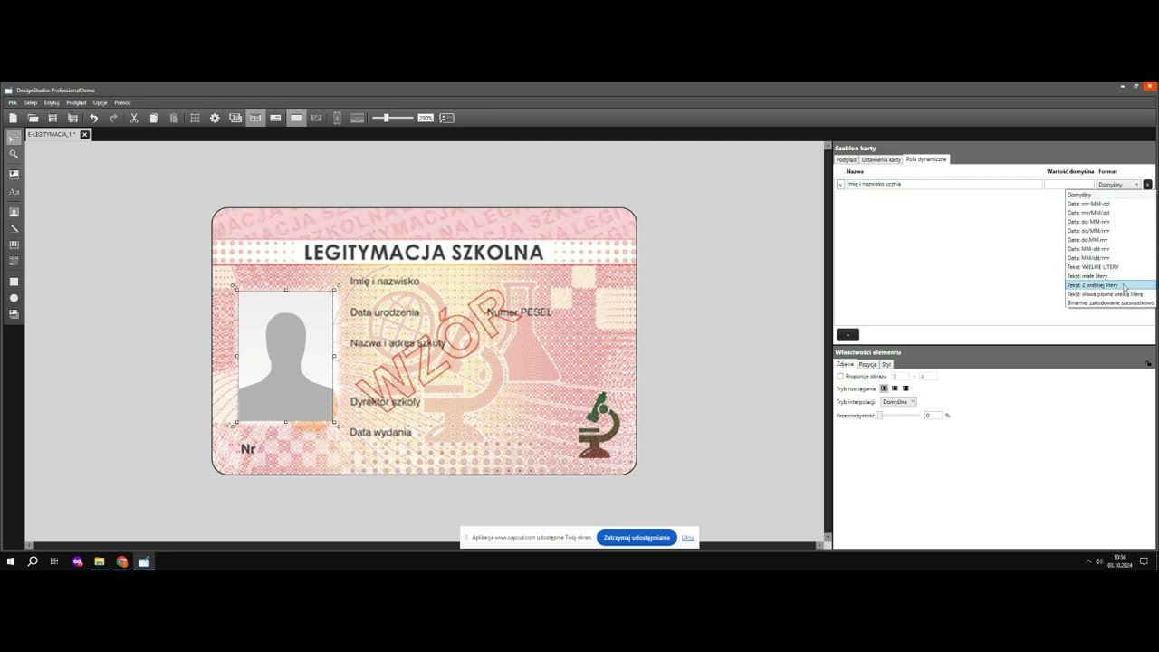 Jak dodać zdjęcie i pola dynamiczne (tekstowe) do Zebra CardStudio 2.0, Zebra ZC300