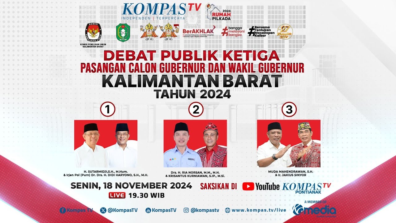 LIVE - Debat Publik Ketiga Calon Gubernur & Wakil Gubernur Kalimantan Barat 2024
