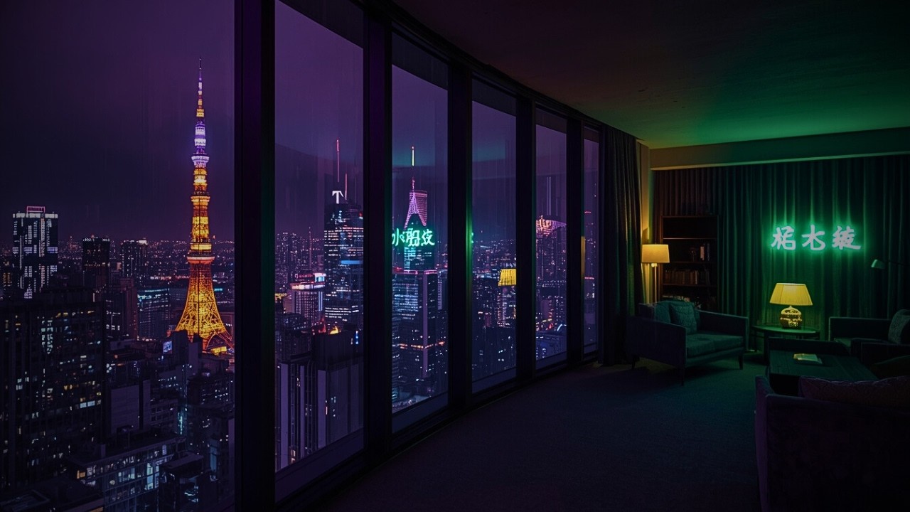 Skyline After Dark - Inside Your Penthouse While its Raining (3 Hour Ambience)