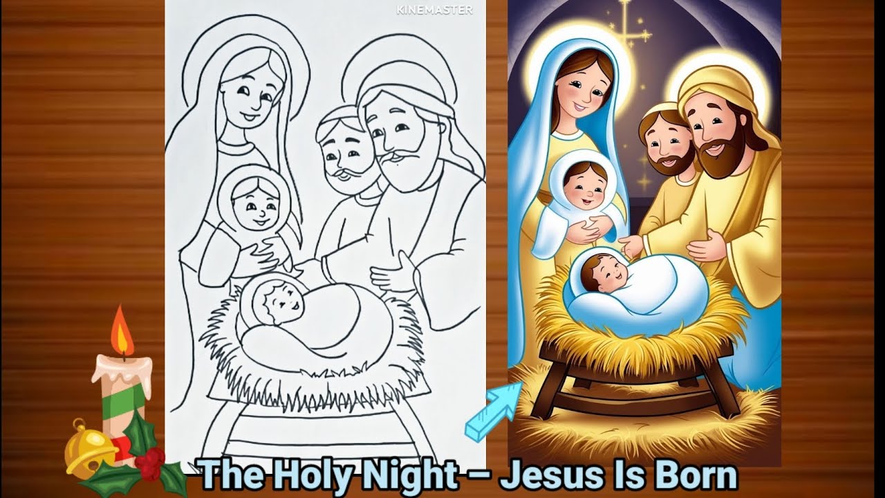 Jesus Birth Drawing /Nativity Scene /Easy Jesus born Drawing / Holy Night Scene /simple Baby Jesus✝️