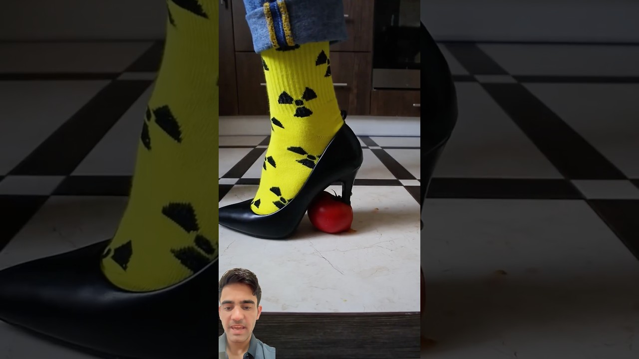 Wysokie obcasy kontra owoce 🍎👠 Eksperyment z chrupiącym i miękkim miażdżeniem #szorty satysfakcjonujące miażdżenie, kt&oacute;re pokochasz 😱