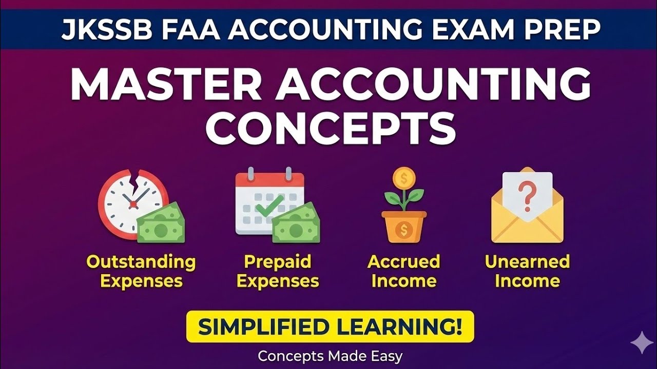 JKSSB FAA Accounting: Outstanding, Prepaid, Accrued & Unearned Income Explained | Lecture-8