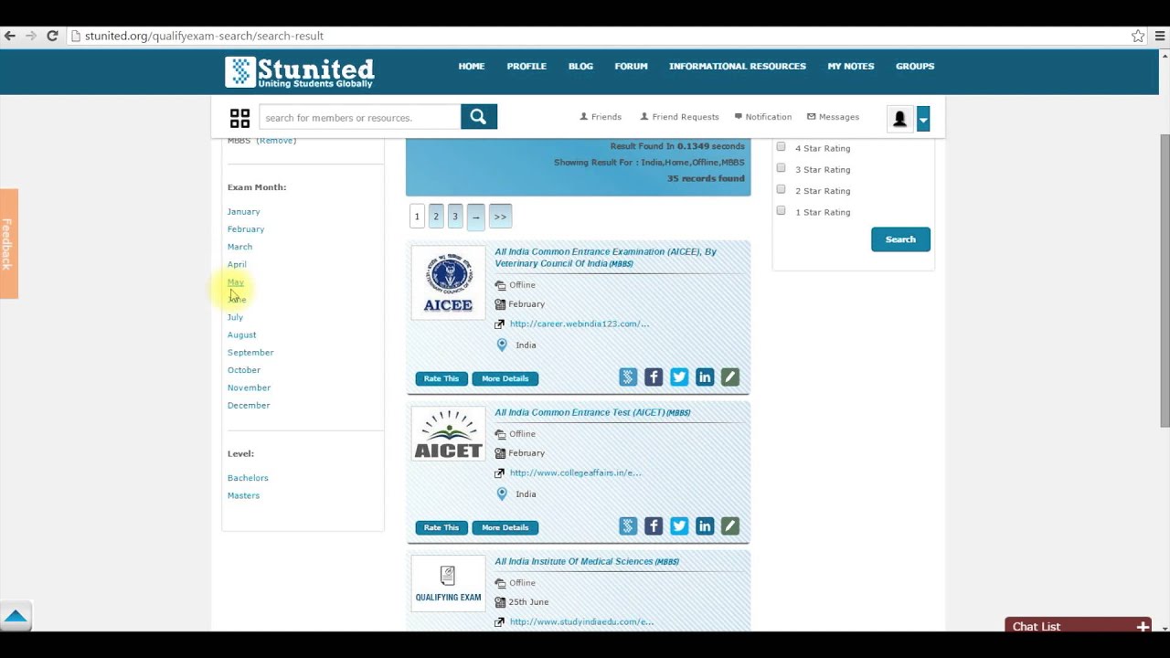 stunited search for qualifying exams