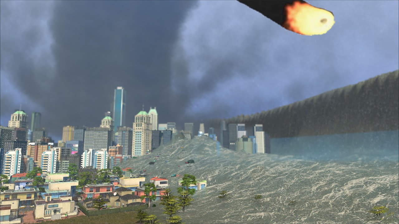 MEGA TSUNAMI, TORNADO & METEORITE DESTRUCTION | Cities Skylines Tsunami #299