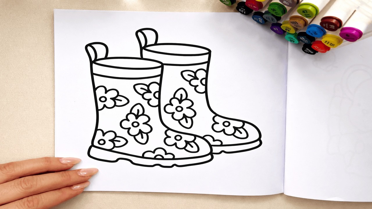 ASMR Floral Rain Boots Coloring | Relaxing & Satisfying Line Art for Stress Relief 🎨✨