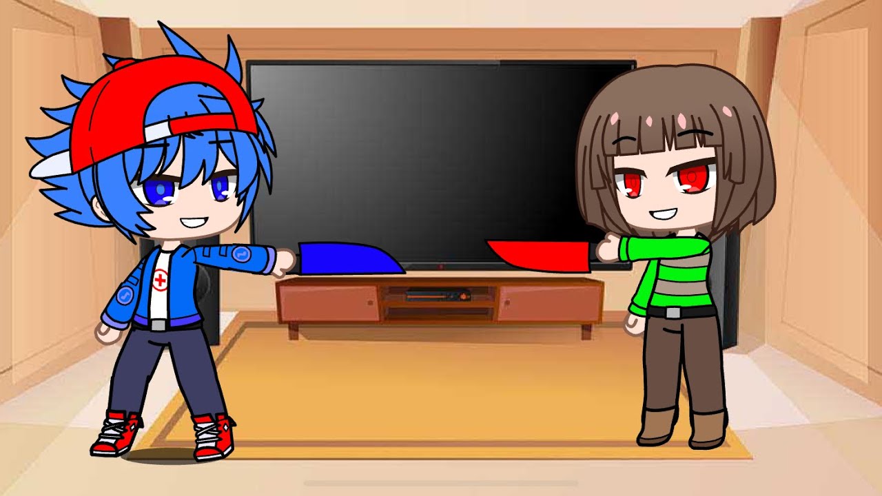 Eeveelution Squad(My Au) React to BF vs Chara knife fight/ Gach life