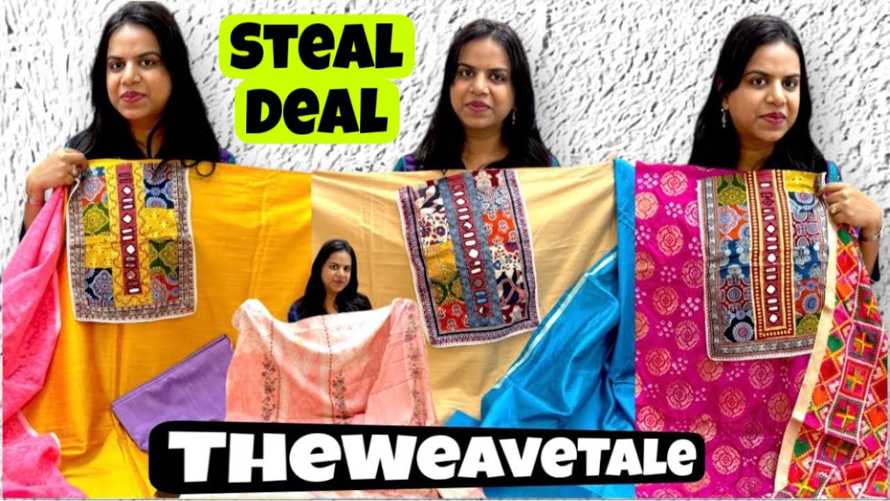 Stunning Supema Cotton Suits, Ajrak Tusser Fusion Suits, Jamdani Saree & Much More at TheWeaveTale.