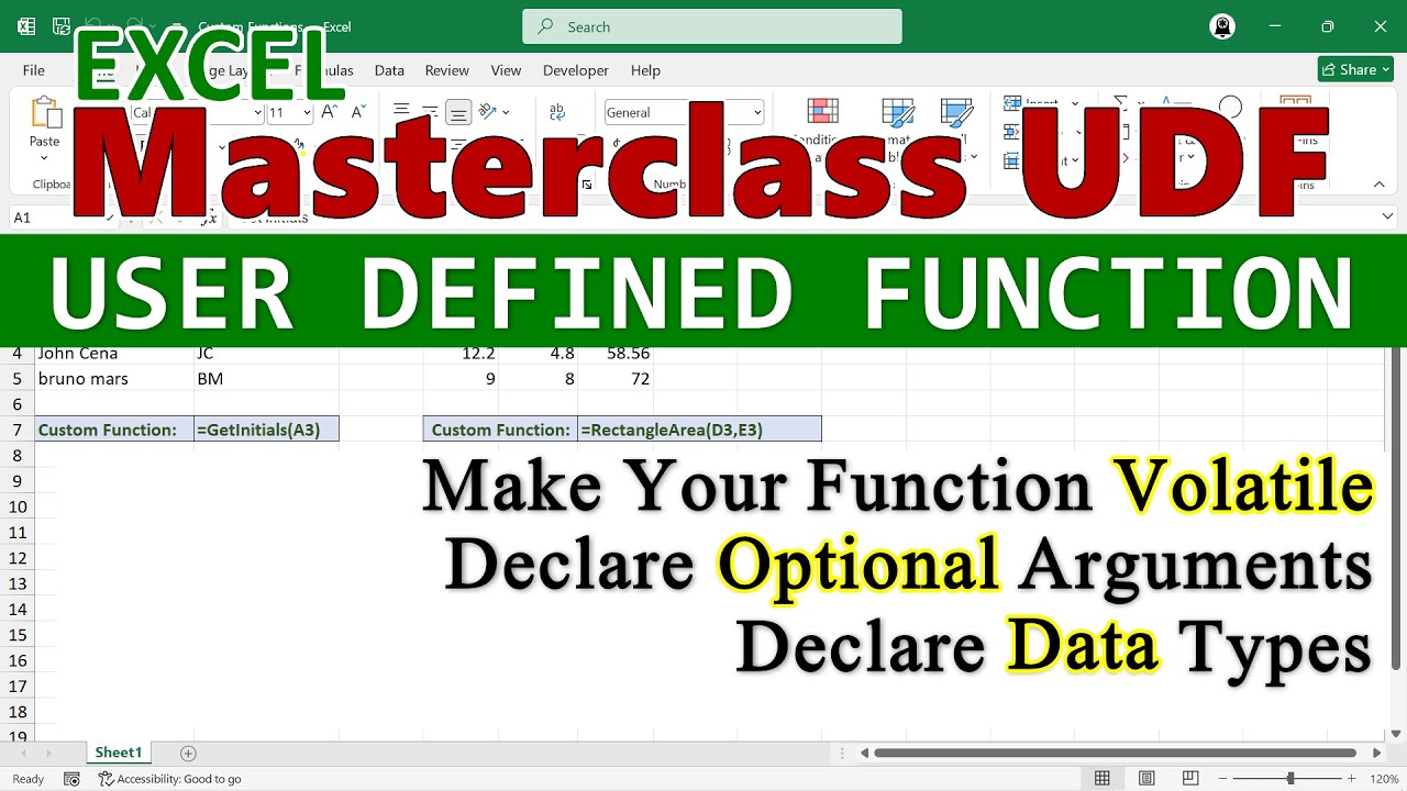 Excel UDF Masterclass - Arguments, Data Types, Optional Parameters and Volatile Functions