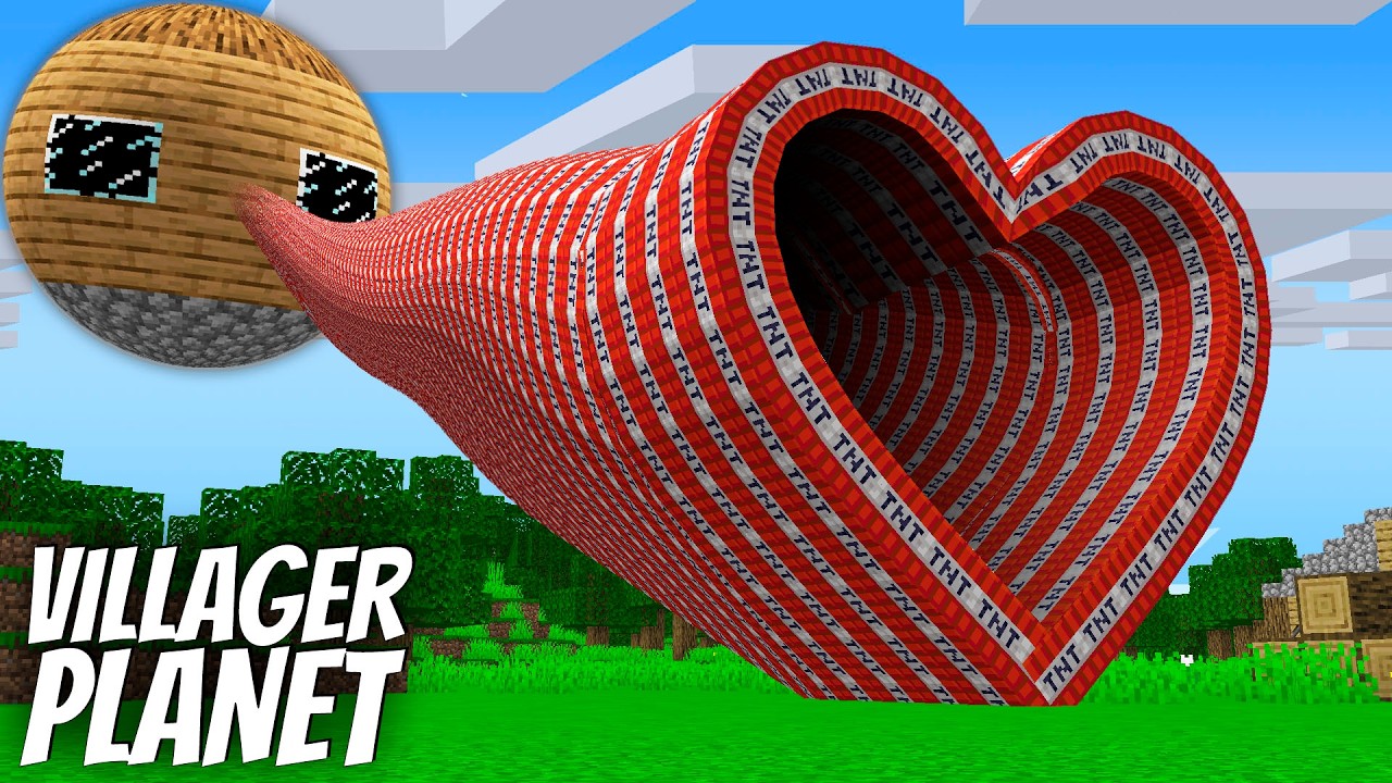 I found a TNT HEART TUNNEL to the VILLAGER HOUSE PLANET in Minecraft !