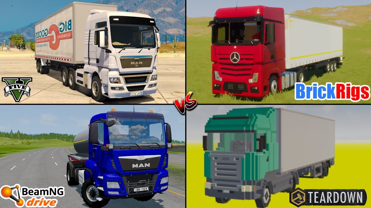 GTA 5 Man Truck vs Teardown Scania Truck vs BeamNG Truck vs Brick Rigs Actros Truck - Which is Best?