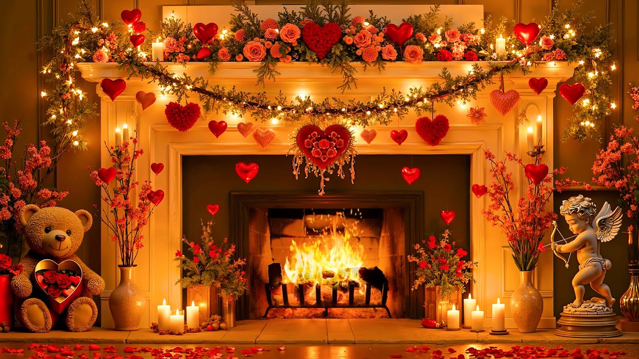 Cozy Valentine's Day Fireplaces Music 💖 Romantic Valentine's Music 🌹💝 Happy Valentine's Day