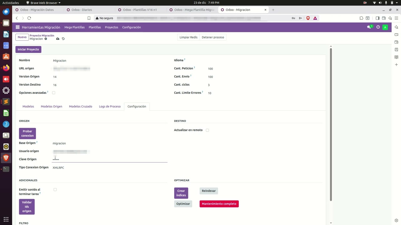 Herramienta de migración para odoo: Crear Proyecto