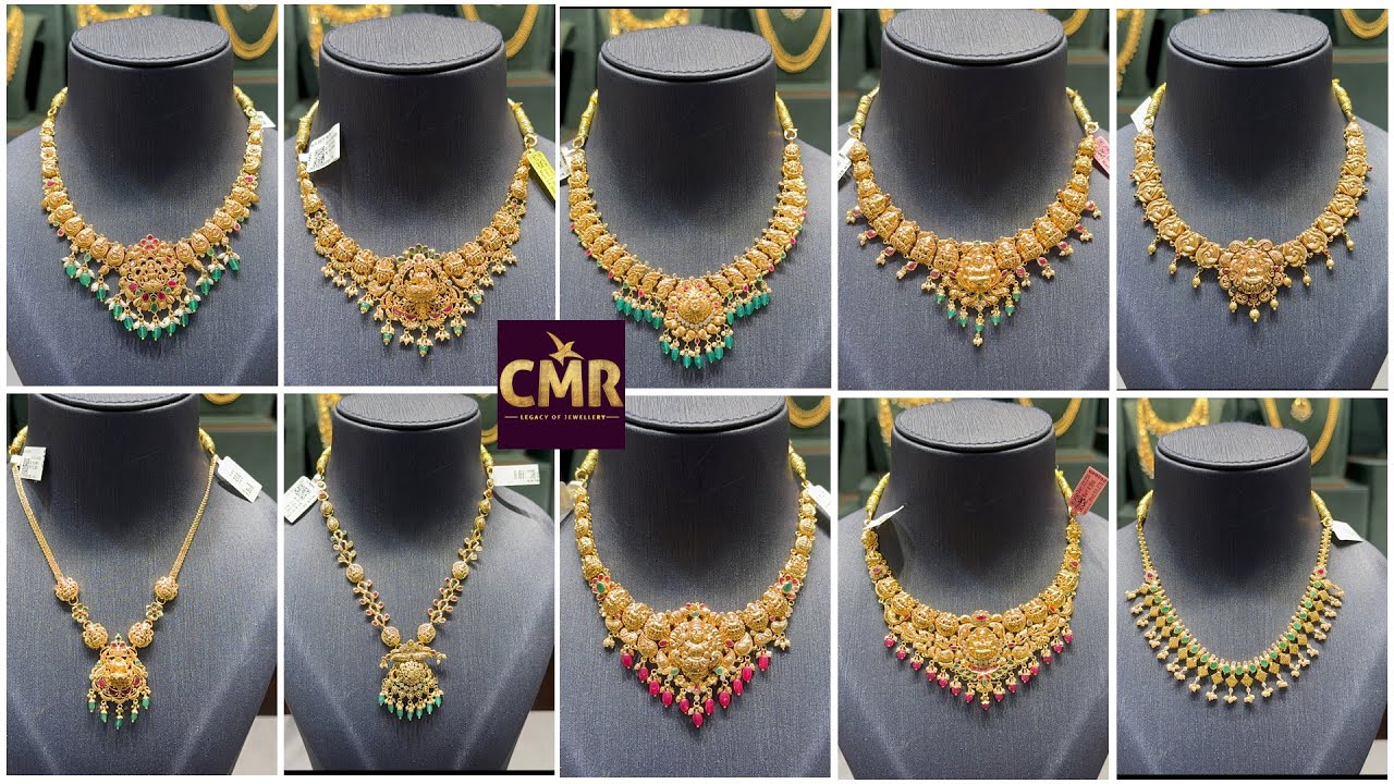 Cmr jewellers exclusive necklace designs with weight/Lightweight gold necklace models 