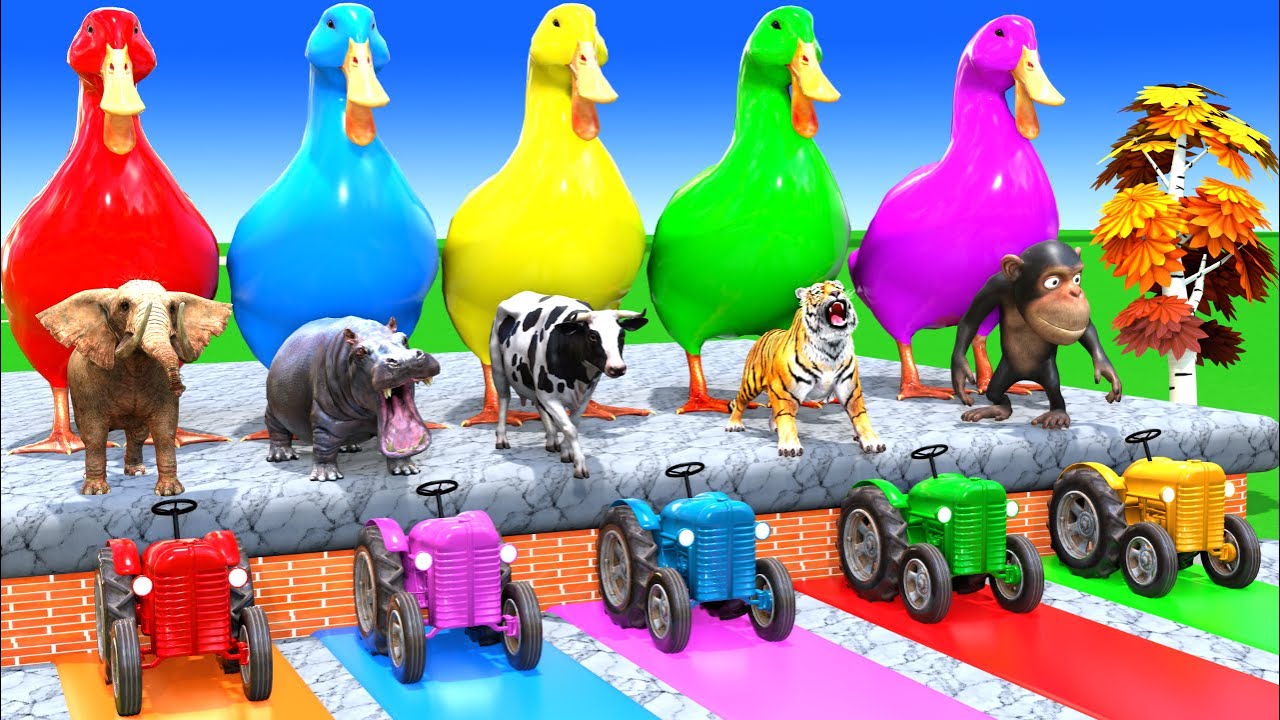 Long Slide Game with Cow Elephant Gorilla Hippopotamus Tiger 3d Animal Game Funny 3d Animals