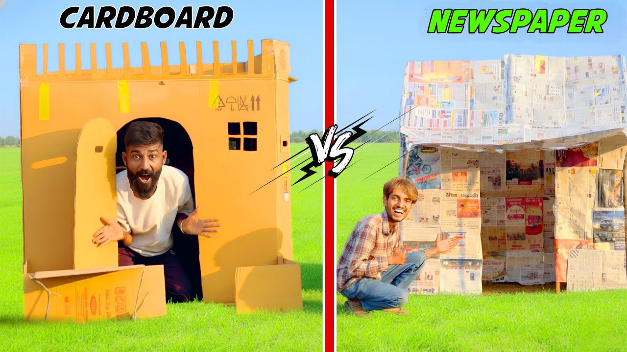 NEWSPAPER vs CARDBOARD House 🏠 Overnight Survival 💯
