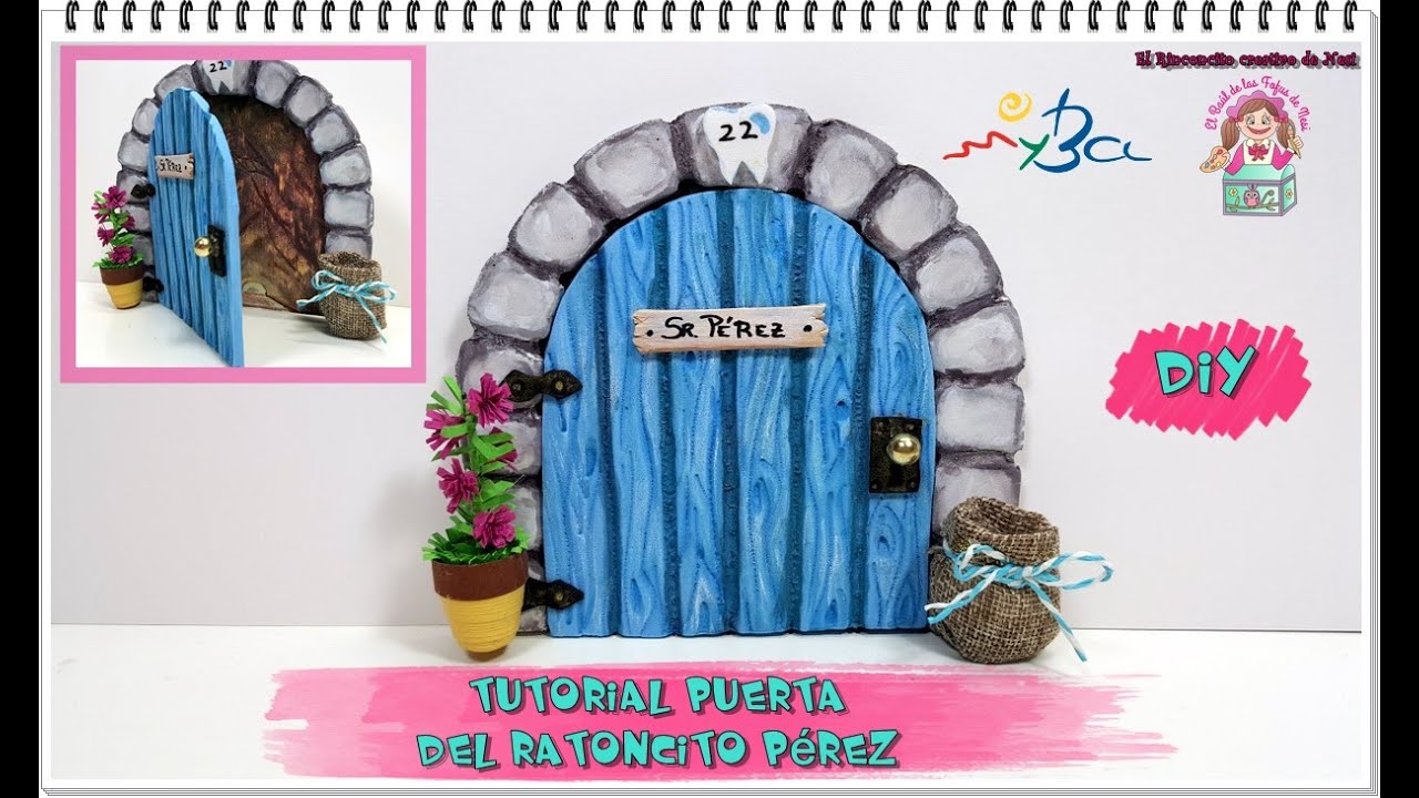 Puerta de ratón Pérez de goma eva. Imitar piedra y madera con pirógrafo en foamy.