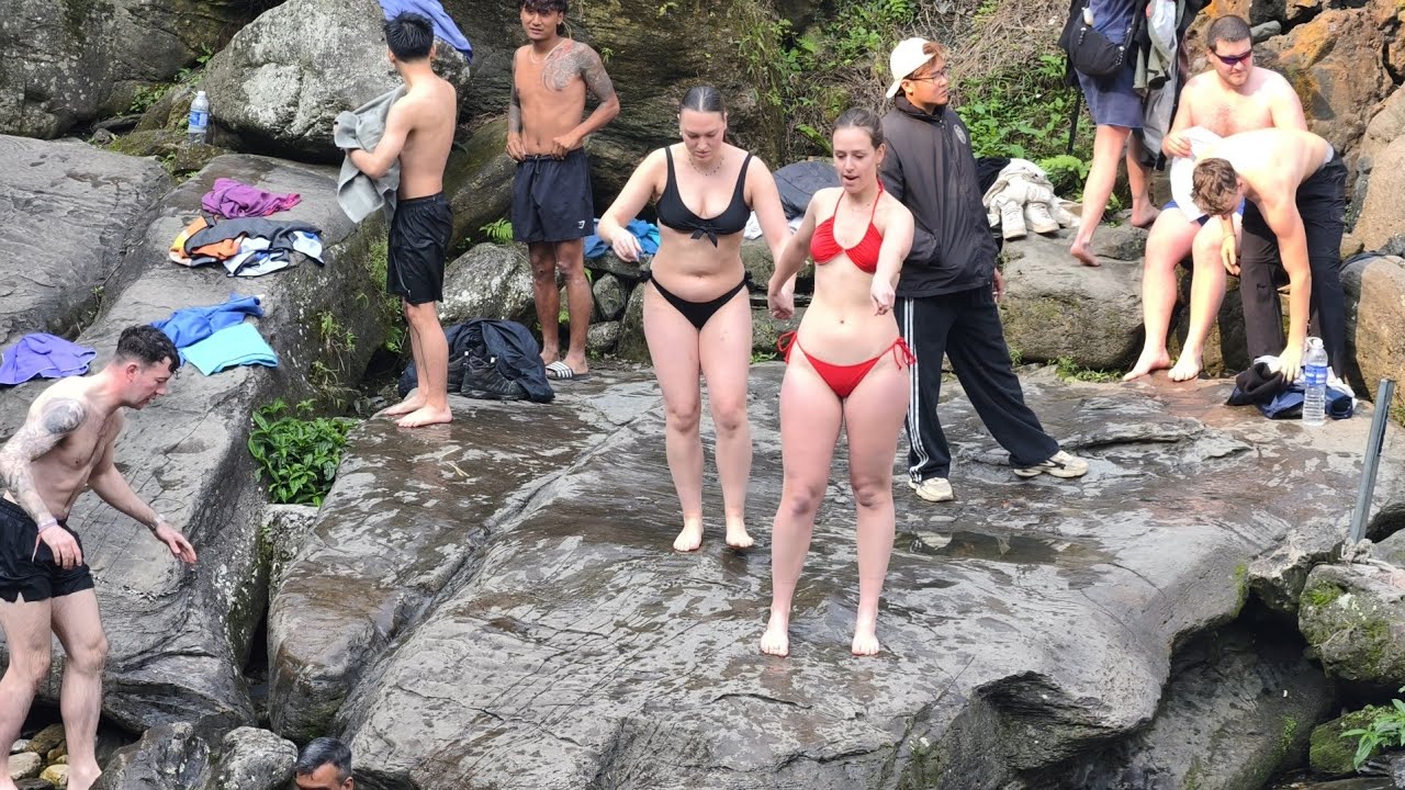 Swimming at Du Gia Waterfall in Cold Weather | Freezing Water!