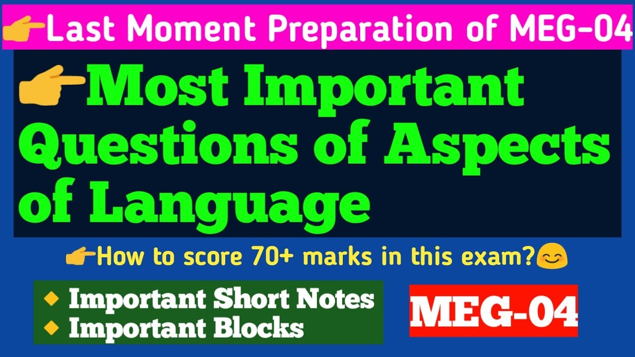 Most Important Questions of MEG-04 (Aspects of Language) in hindi || Important Short Notes & Blocks