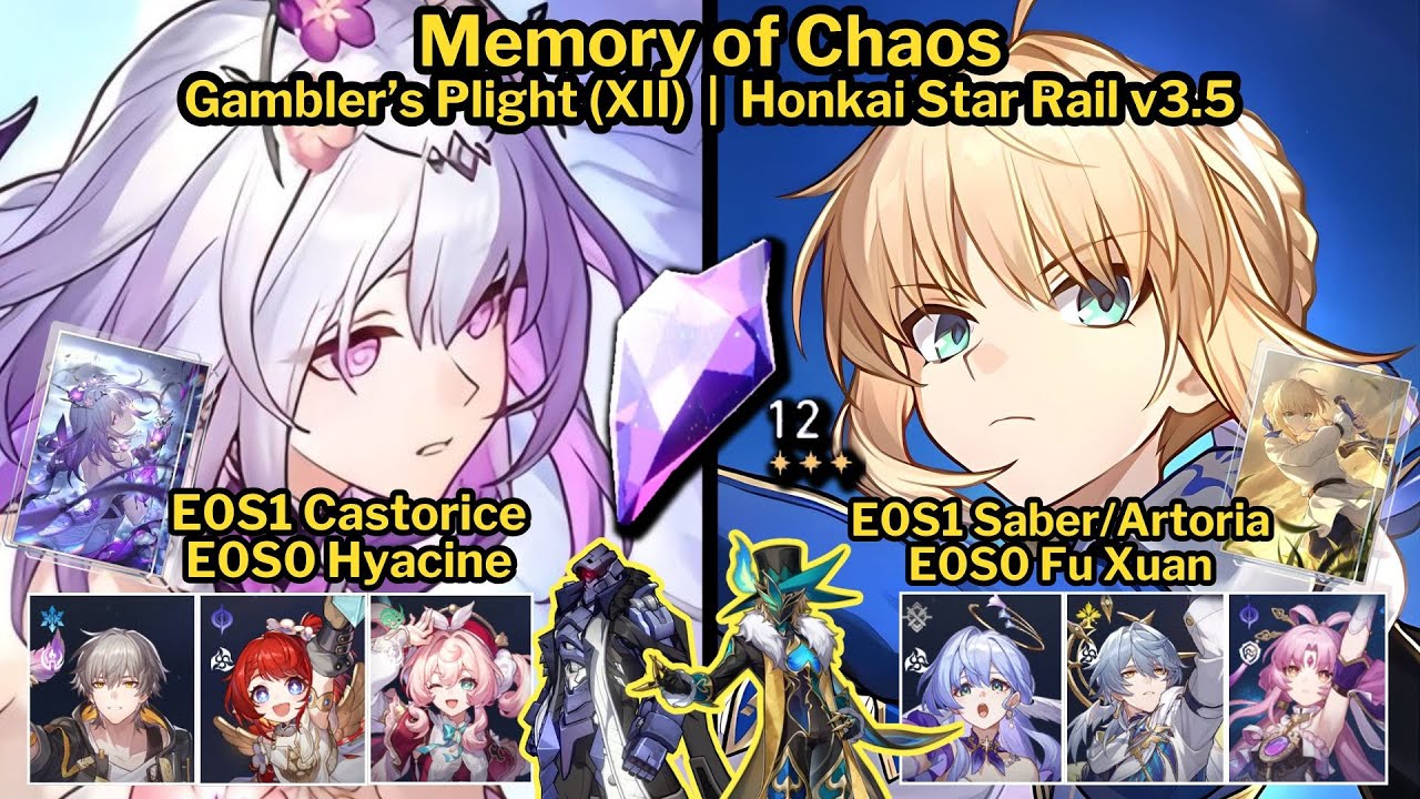MoC Stage 12 E0S1 Castorice & E0S1 Saber and E0S0 Fu Xuan Full Stars | Honkai Star Rail v3.5