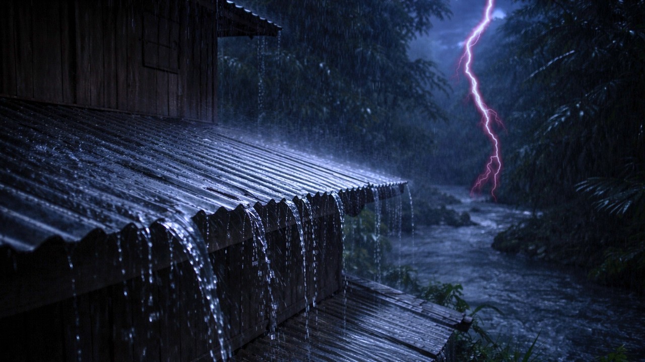 Heavy Rainstorm, Thunder and River Sounds | Peaceful Night Nature Ambience