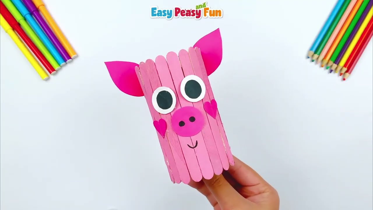 Easy Craft Idea Made With Paper Roll and Craft Sticks - Paper Roll & Craft Sticks Pig Craft