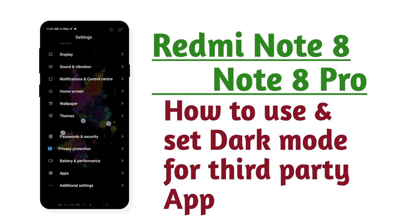 Redmi Note 8 , Note 8 Pro , How to use and set Dark mode for third party apps