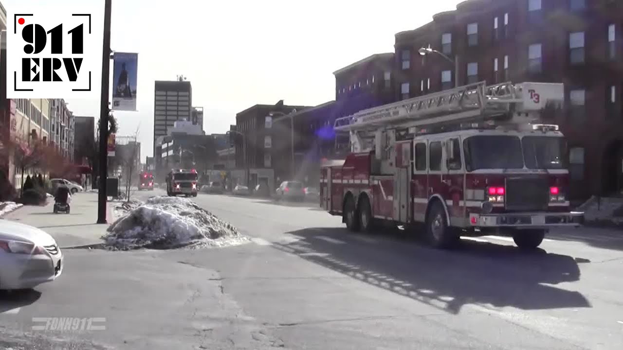 Manchester Fire Department Truck 3, Engine 11, Rescue 1 Responding