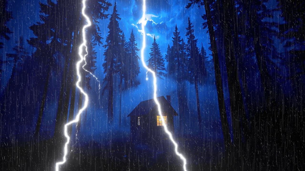 HEAVY RAIN & THUNDER for Deep Sleep – Forest Cabin Night Ambience ⚡🌧️