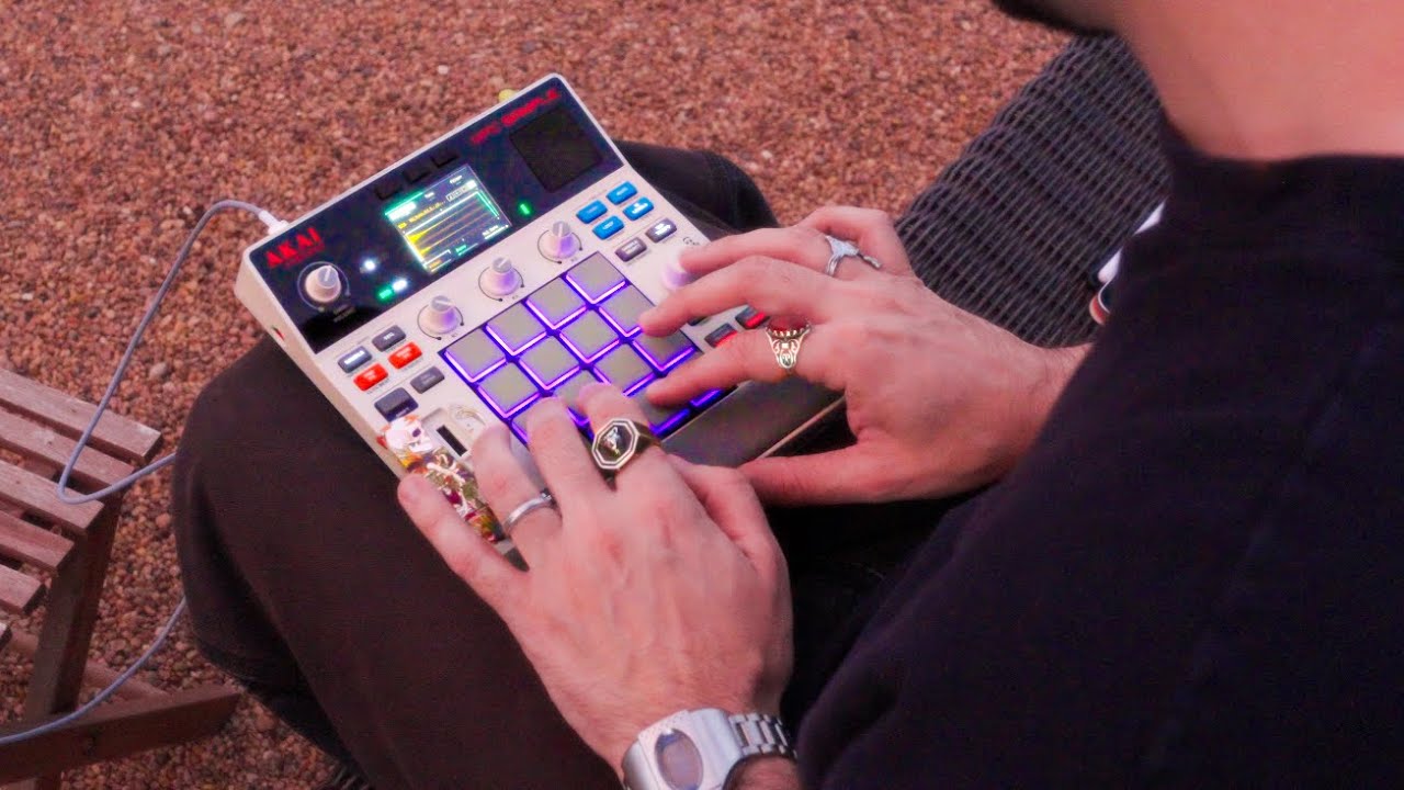 making a beat on the MPC Sample in the garden