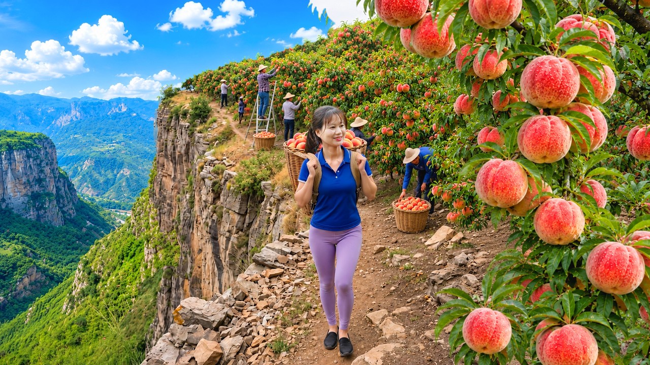 Harvesting Rare Giant Peaches | Transporting 100KG+ Fresh Peaches From Rocky Mountains To US Market