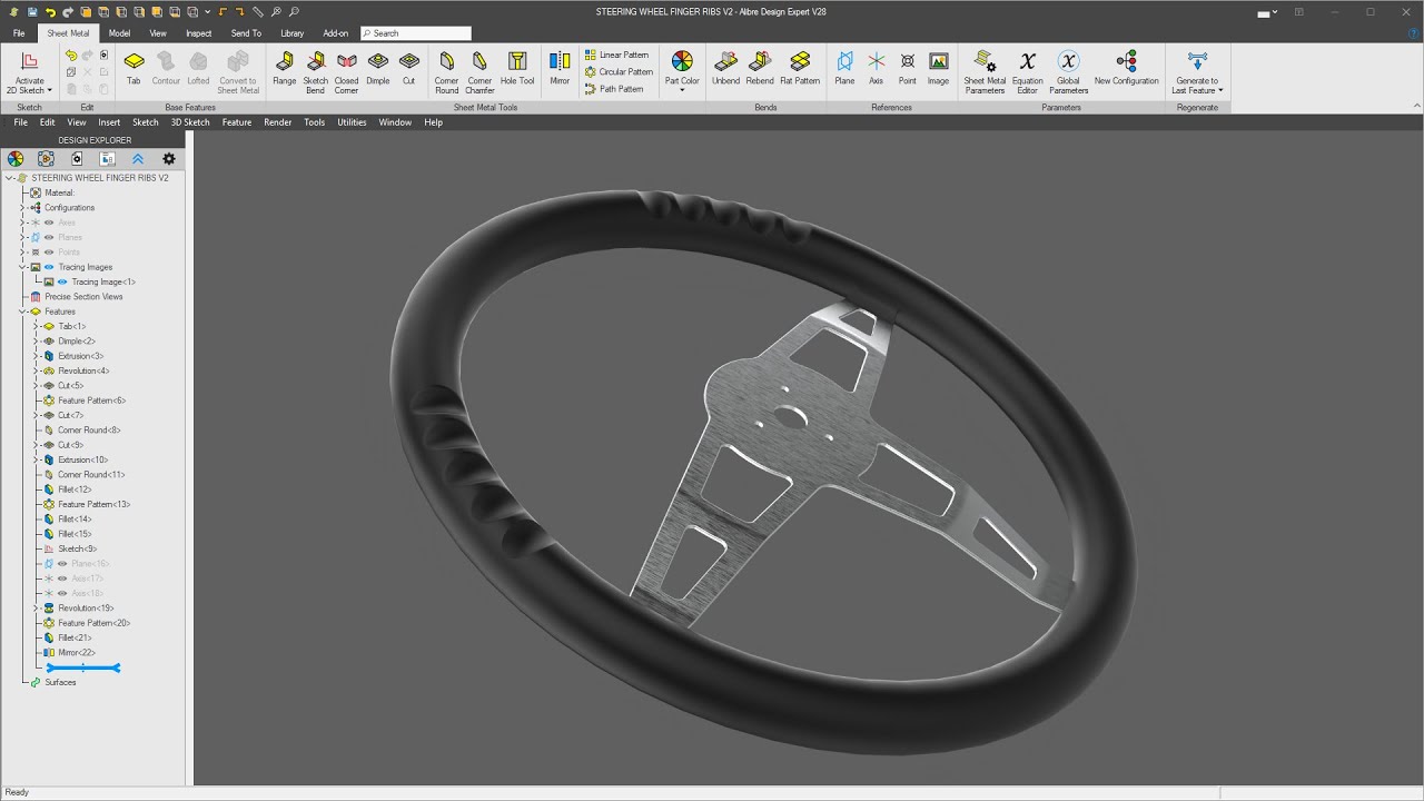 Alibre Design Quick Tip - Creating Steering Wheel Finger Notches